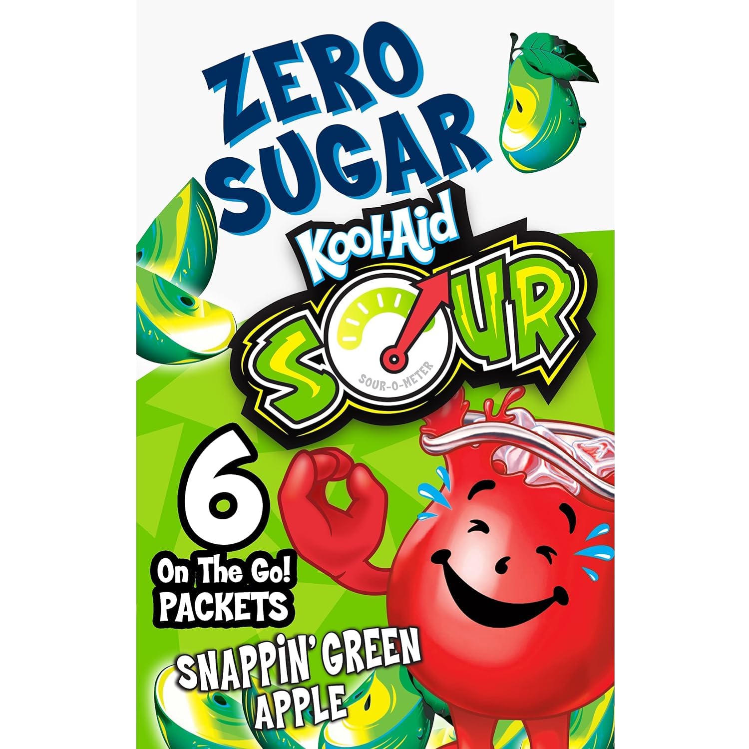 Kool-Aid Zero Sugar Artificially Flavored On-The-Go Powdered Drink Mix is a Delicious Way to Stay Hydrated With No Sugar 6 Sachets (Snapping Green Apple 19.5g (USA))