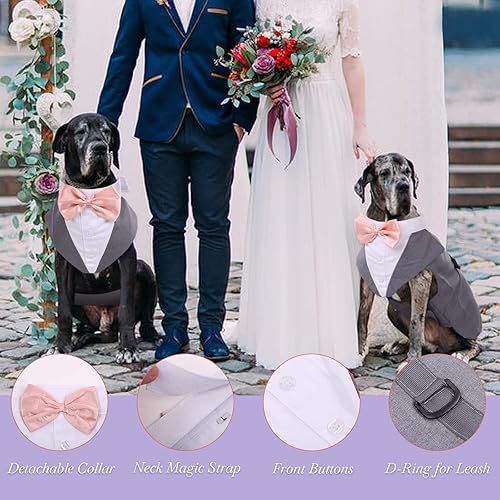 Miniatura 4 de Conjunto de traje de esmoquin para perro y bandana, para razas pequeñas, medianas y grandes, disfraz de príncipe suave para mascotas con cuello de
