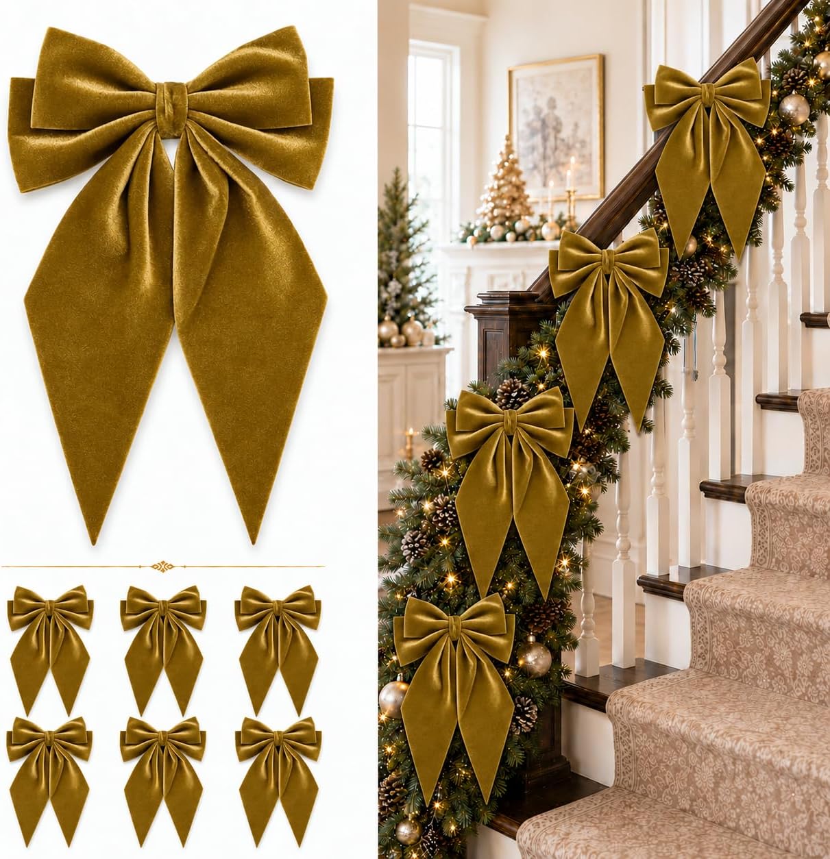 Large Christmas Bows, Velvet Bows for Xmas Tree Topper Garland Wreath Decor