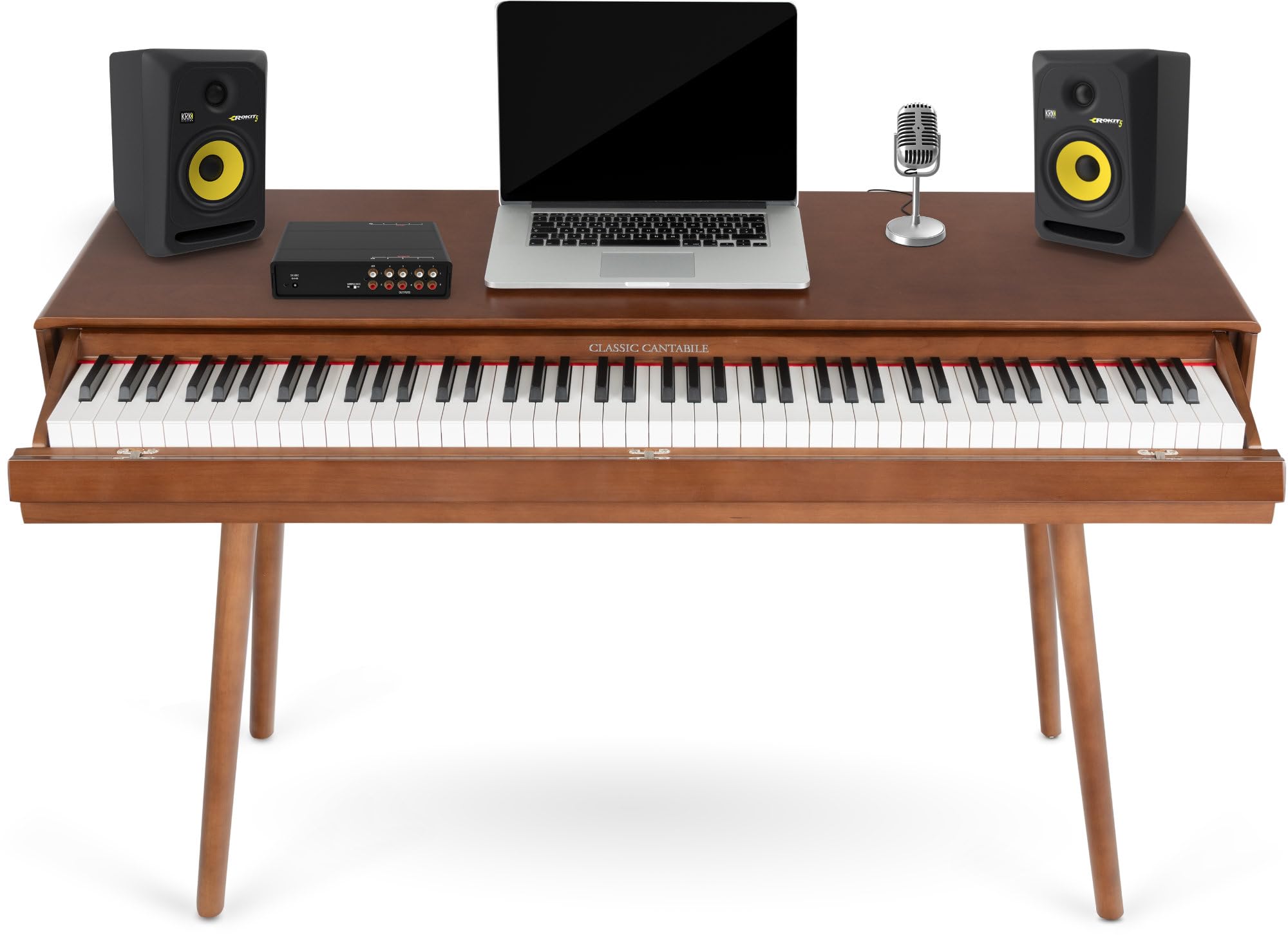 Classic Cantabile DP-730 WN - Pianoforte Digitale set 88 Tasti pesati Tastiera Ponderati Azione del Martello - Tavolo con pianoforte elettrice incorporato - Con pedaliera, cuffie - USB MIDI