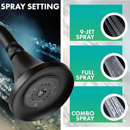 Miniatura 4 de Niagara Conservation N3915MB Earth Luxe - Cabezal de ducha fijo ajustable de 3 pulverizadores con 1.5 GPM, 3.35 pulgadas, montaje en pared, color