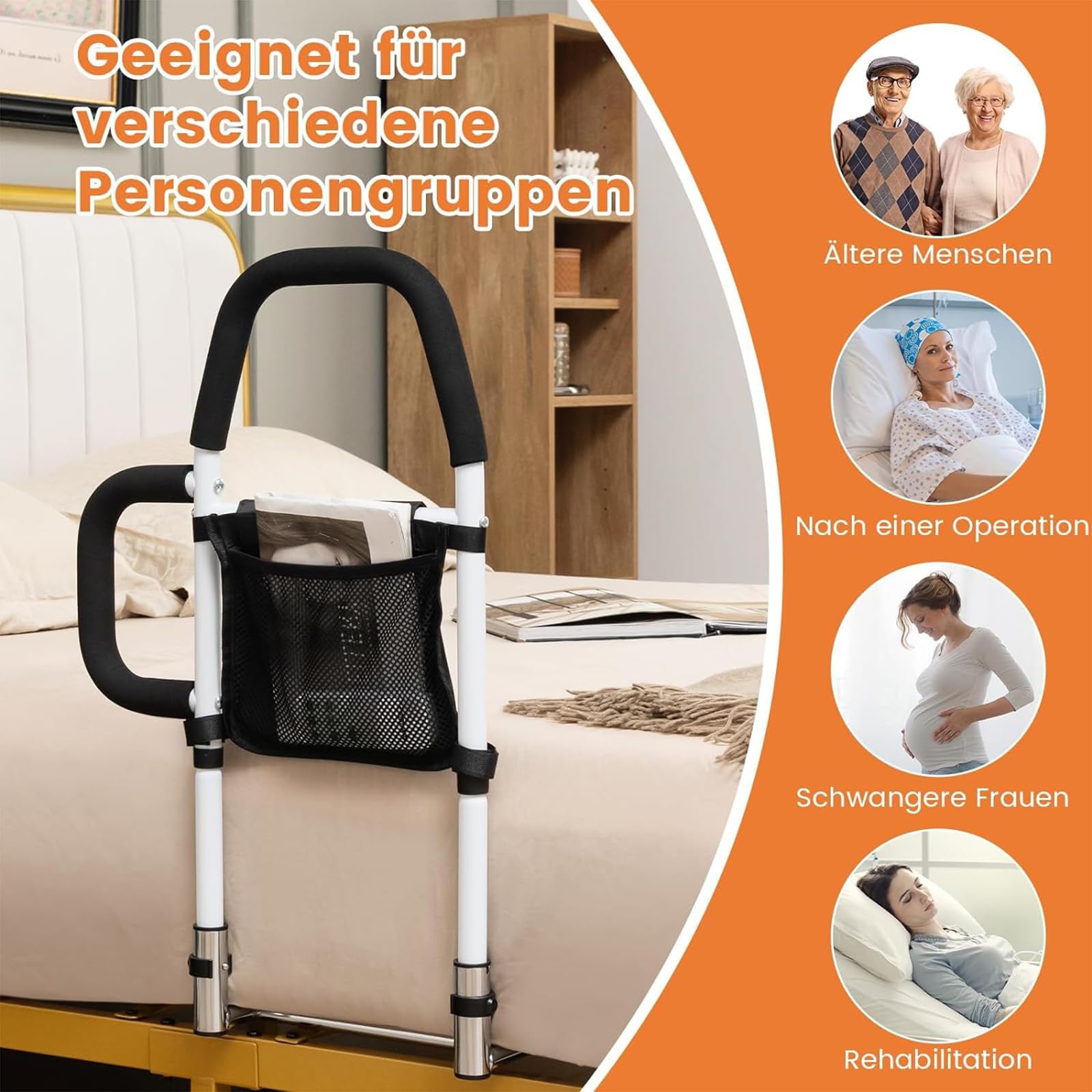 Sponda Letto per Anziani Sponda Letto Anticaduta per Anziani con Impugnatura E Cinghia di Fissaggio capacità di Carico 136 kg Ausili per La Mobilità per Anziani E Disabili,B