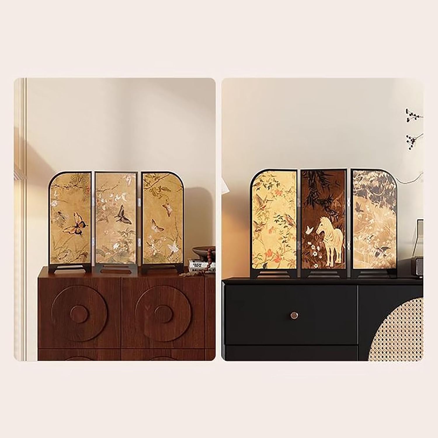 ミニデスクトップ折りたたみスクリーン、3パネル自立式パーティションセパレーター、家の装飾(A、30&times;22cm)