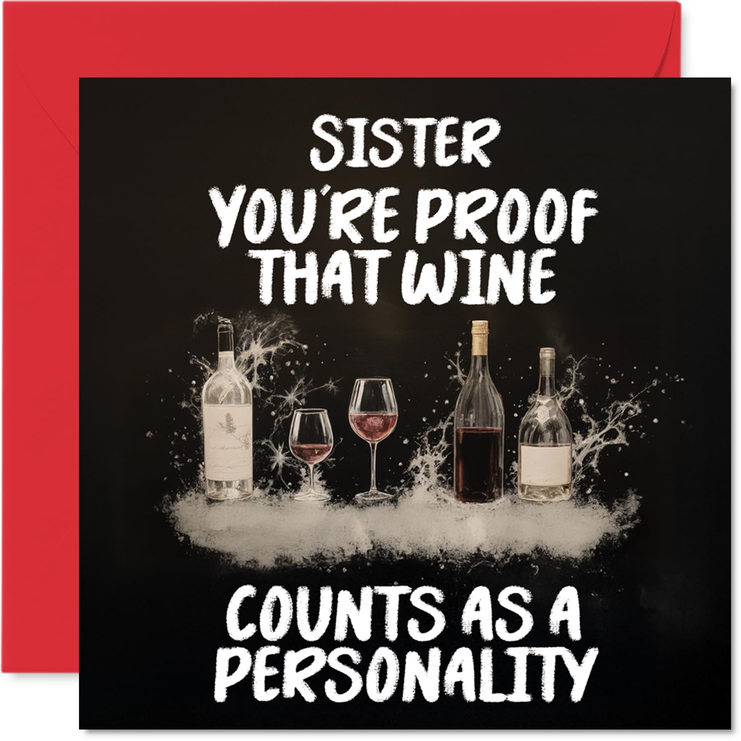 Sister Birthday Card - Personality of Wine - Happy Birthday Card for Sister from Brother Sibling, 145mm Personality of Wine Bday Greeting Cards
