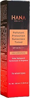 Hana Beauty Pollutant Protection Sunscreen Tinted SPF 50 PA++++ | UVA & UVB Protection | Quick Absorbing | Sweat Resistant | Even Toned & Glowing Skin | For Men & Women | 100ml