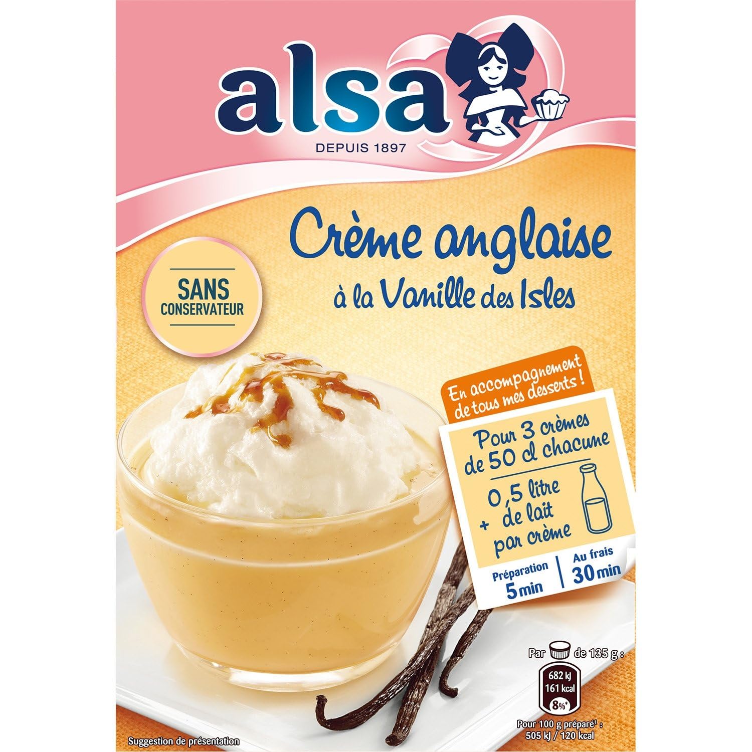 Préparation Crème Pâtissière Vanille ALSA - la boite de 300 g Lot De 4 - Par Lot