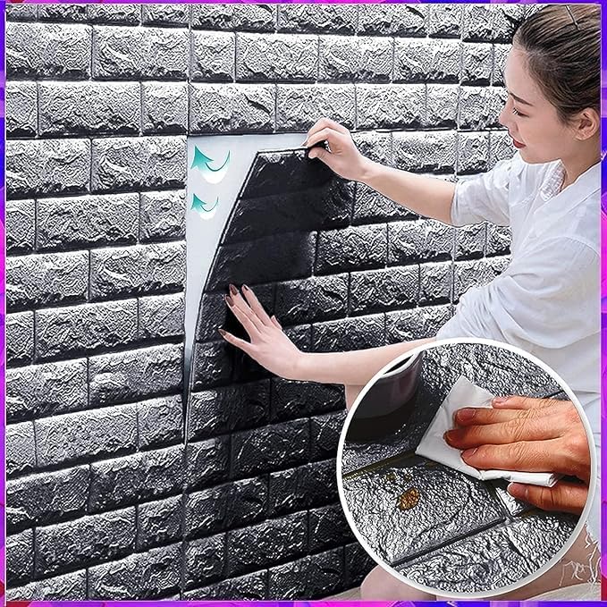 Self-Adhesive Waterproof PE Foam 3D Wall Panels Wallpaper Sticker for Office, Living Room, and Home Decoration Wallpaper for Wall (Grey Brick) - Image 5