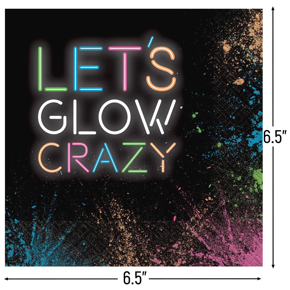 Let's Glow Crazy Luncheon Tovaglioli di carta multicolore (16,5 x 16,5 cm), 16 pezzi, qualità premium e assorbenti, perfetti per feste ed eventi a tema
