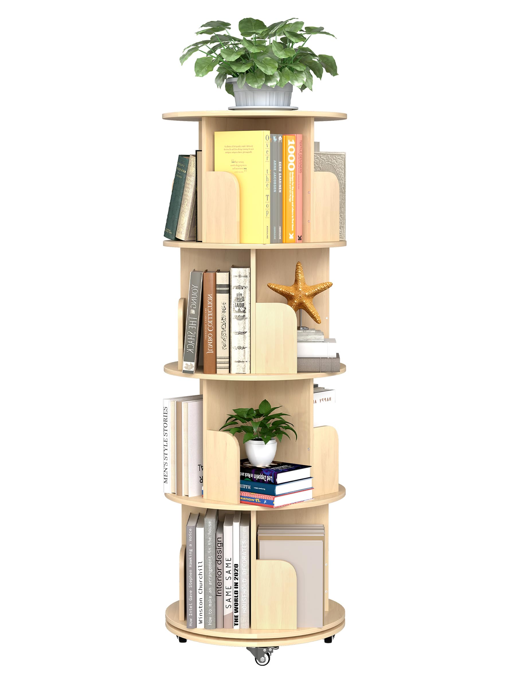 Estantería giratoria extraíble de 360° de 4 niveles, estantería giratoria con ruedas, almacenamiento de libros, estante de exhibición de libros, estante de pie para sala de estar, dormitorio