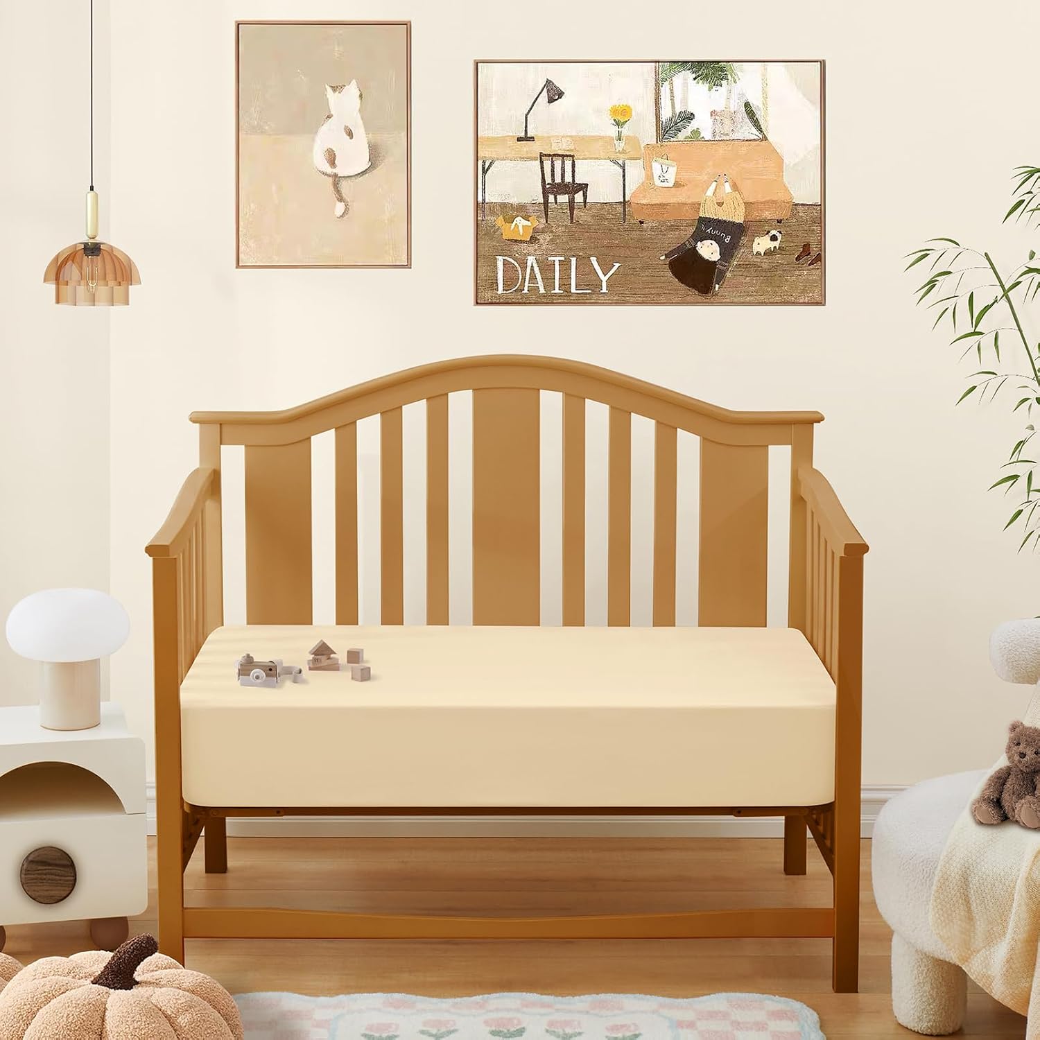 SiinvdaBZX 1 Pcs Baby Fitted Crib Sheets for Boys Girls, Soft Viscose Derived from Bamboo Crib Sheet Crib Mattress Sheets for Standard Crib and Toddler Mattress (Beige, 52″x28″)
