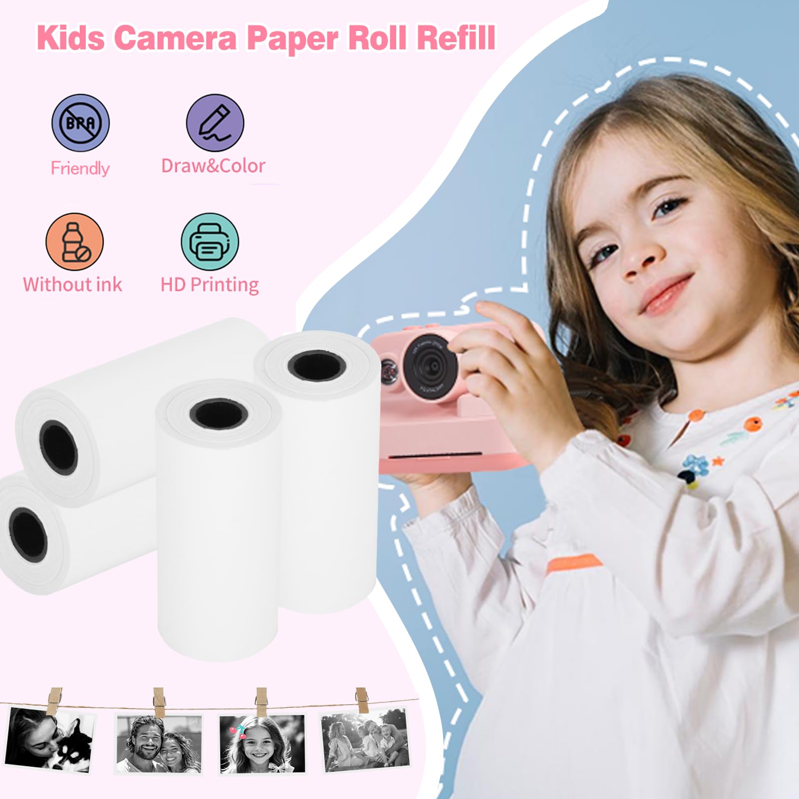 Rolki Termiczne Samoprzylepne do Drukarki, 55 mm x 600 mm, Przezroczyste, 10 sztuk, Papier Fotograficzny do Mini Drukarki Kieszonkowej