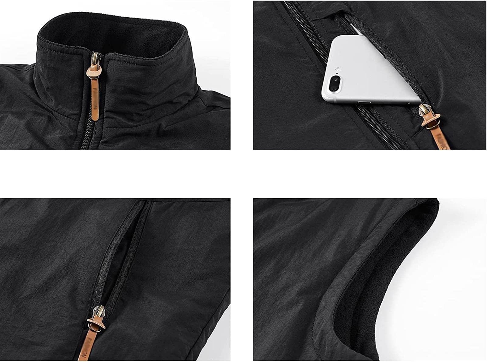 Hombres Multi Pocket Reversible Fleece Gilet Chaleco Outwear Outdoor Casual Zip Up Pesca Chaleco Chaqueta Reporteros Fotografía Viaje Abrigo Ligero (Black 5XL)