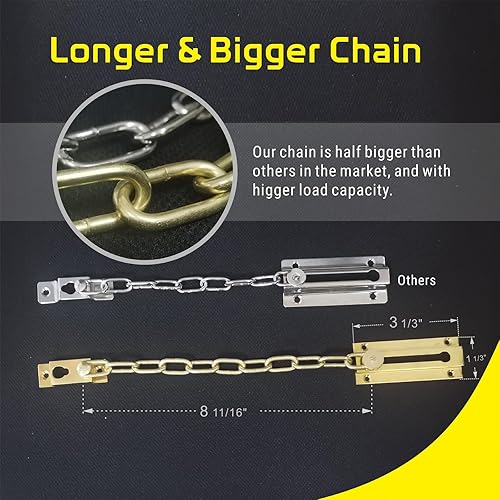 Miniatura 7 de Protector de cadena de seguridad para puerta, latón macizo, seguridad para el hogar resistente, resistente y resistente al óxido, cadena de
