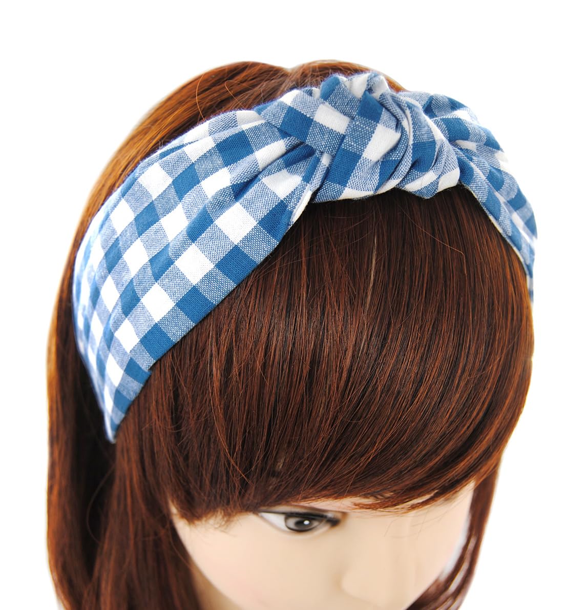 axy HR34k Vintage Look Checked Hair Band 34k Hair Band Wonderful Blue-White Check - Image 2