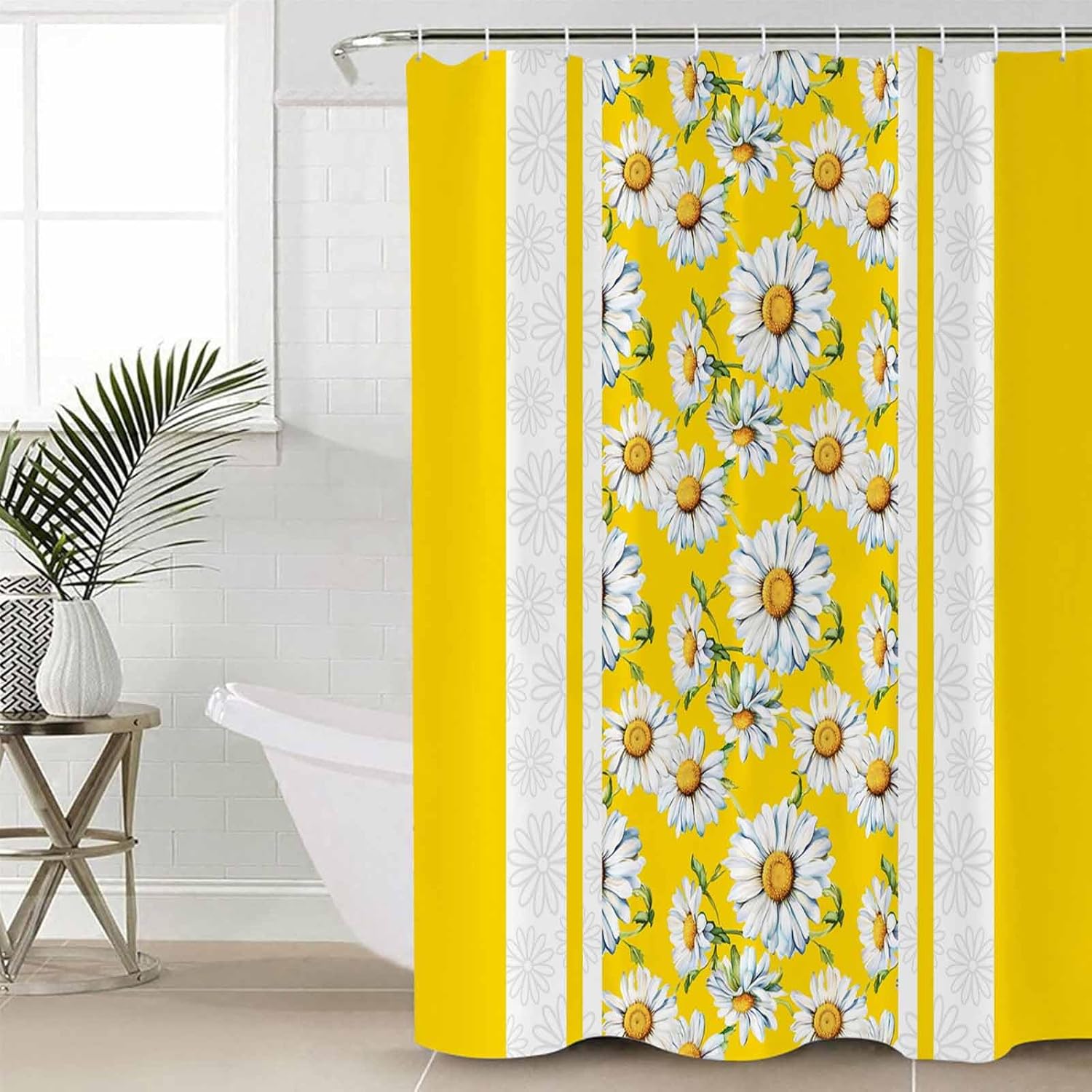 Yellow Daisy Shower Curtain Set with Hook 72" x 78",Washable Cloth Polyester Fabric Shower+Curtain,Waterproof Bath Curtains for Bathroom,Showers,Bathtubs Vintage Botanical Wildflower Geometric Stripes