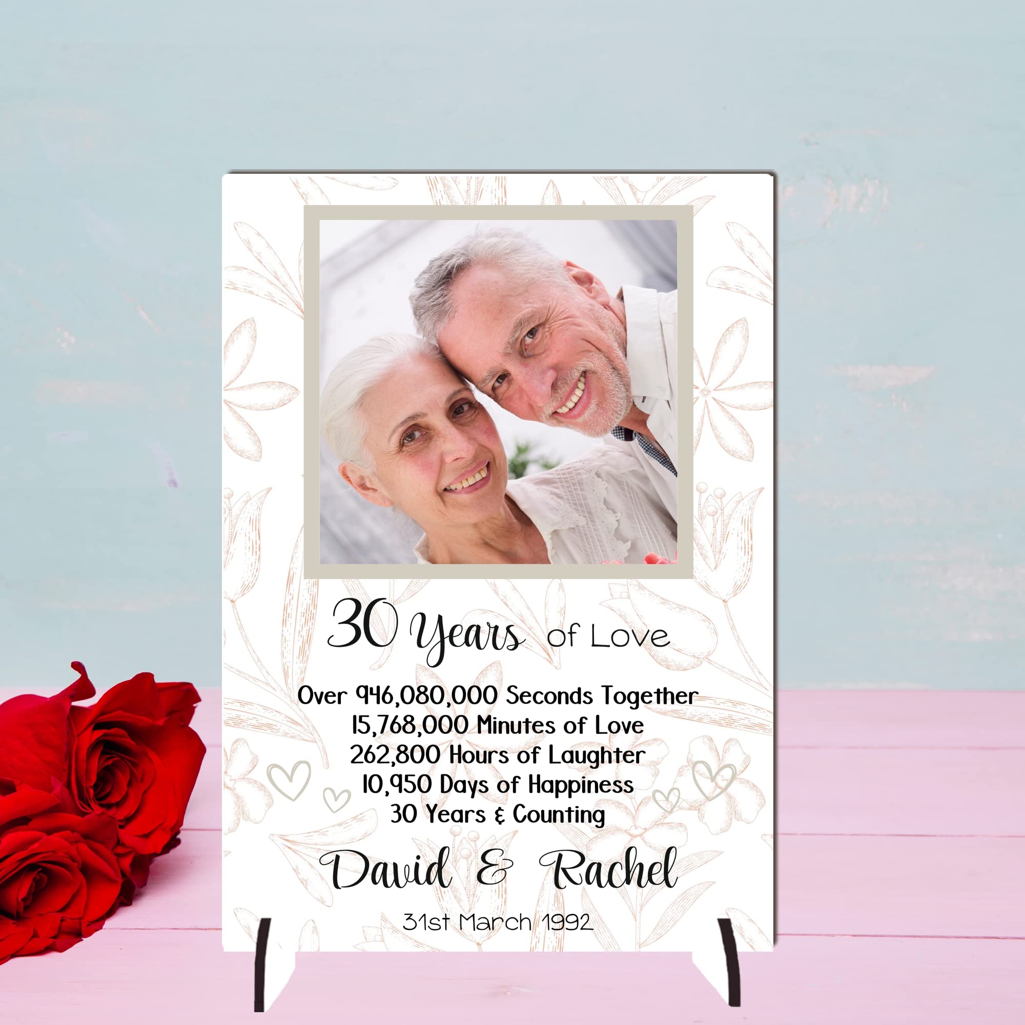 Personalised Anniversary Plaque - Custom A5/A4 MDF & Acrylic Sign - Milestone Anniversaries (1st, 25th, 30th, 35th, 40th, 45th, 50th, 55th, 60th (3. 30th Anniversary, Mdf Wood A4 30cm x 21cm)