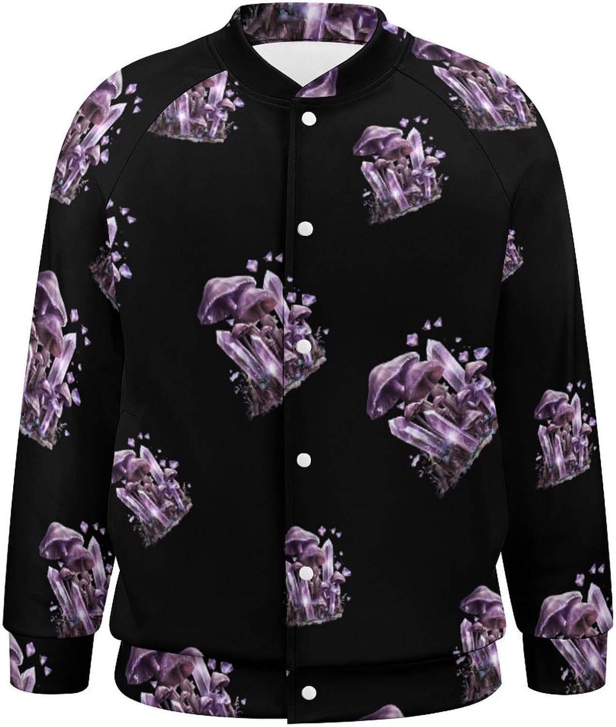Witchy Magical Crystals Boho Mushroom Novelty Men's Baseball Jackets Causal Sweatshirt Button Top Long Sleeve Coat