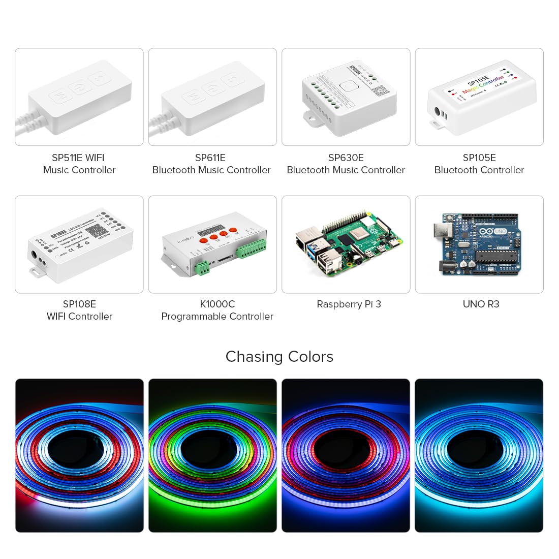 FCOB 16.4FT WS2811 IC RGB COB LED Strip 720LEDs/m 12V Addressable Chasing Dream Color 100IC Strips, 12mm Flexible High Density Uniform Black PCB Tape Light for Indoor, NO Power & Controller