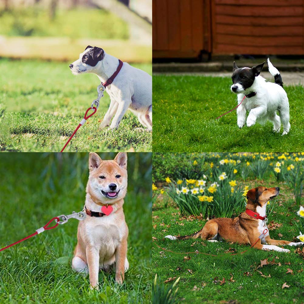 Hofleine für Hunde, 16.4ft Haustier Hund Krawatte Kabel Lange Stahldraht Hundeleine Doppelköpfe Kauen Beständig Tieout Leine Outdoor Camping Picknick Starke Pet Sicherheit Seil (Rot)