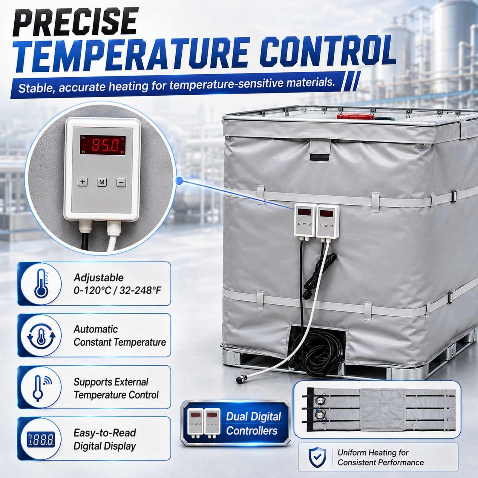 Couverture Chauffante Ibc, 2000/4000 W, Contrôle Numérique 0–120 °C 200L