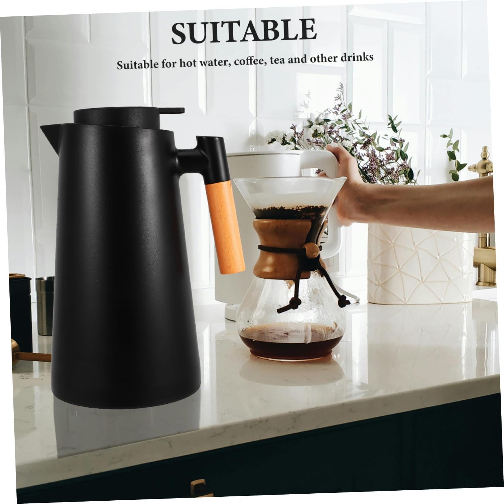 Thermoskanne aus Vakuumisolierte Kaffeekanne mit Griff für Heiße und Kalte Getränke Design für Zuhause und Büro