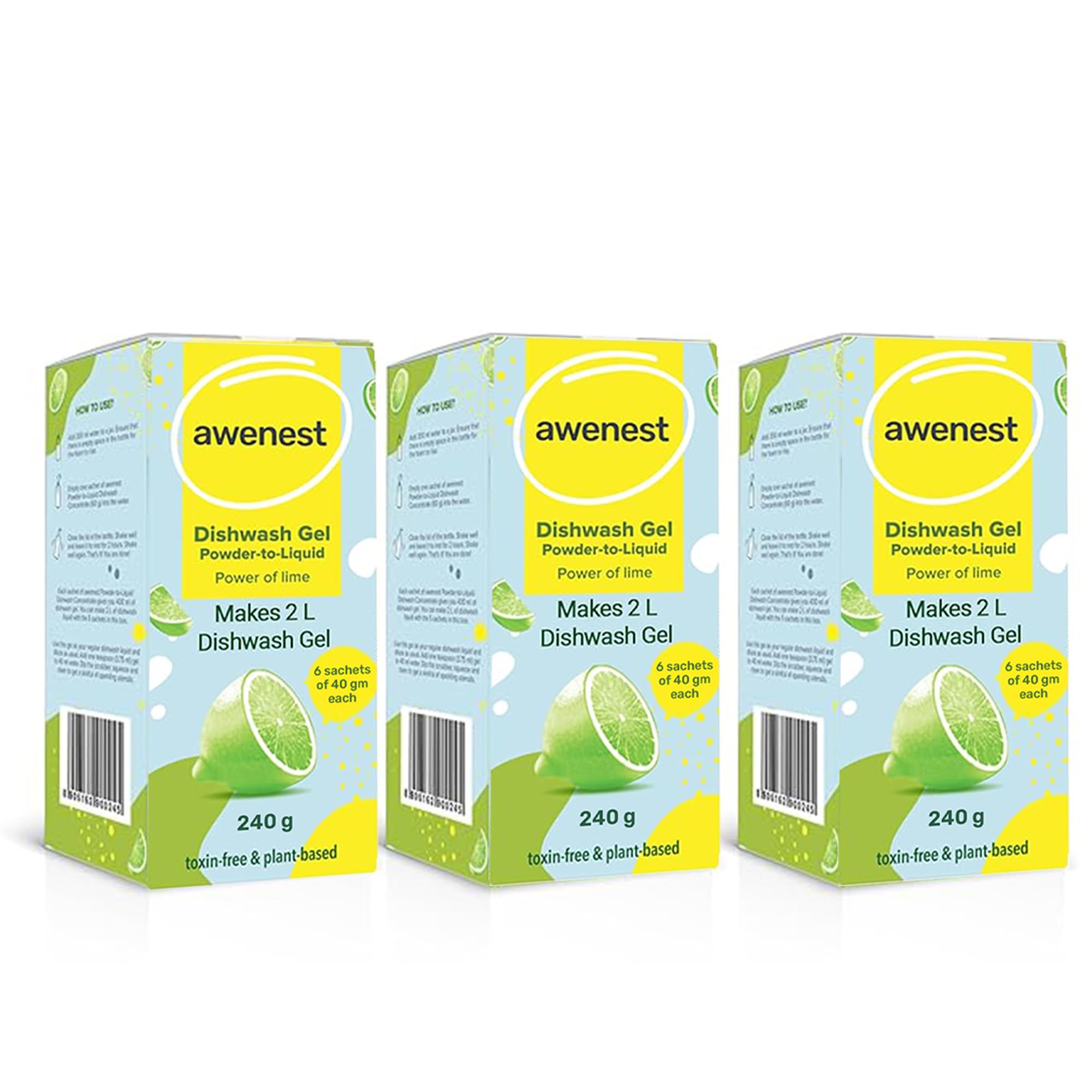 awenest No-Toxin, Plant Based Powder-to-Liquid Dishwash | Makes 6 Liter Gel | No Paraben, SLES, Formalin | Natural, Orga