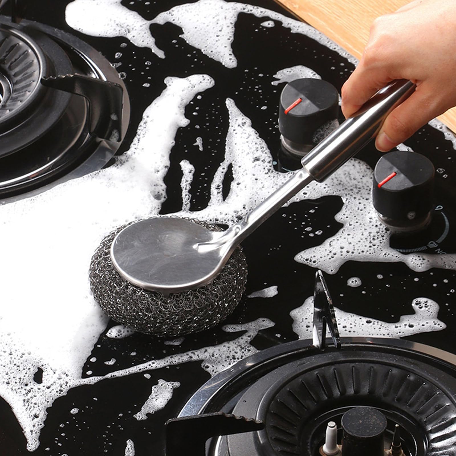 Spazzola Abrasiva In Acciaio Inox Con Manico Lungo – Perfetta Per Pentole, Padelle, Griglie E Lavelli, Dentro E Fuori Casa