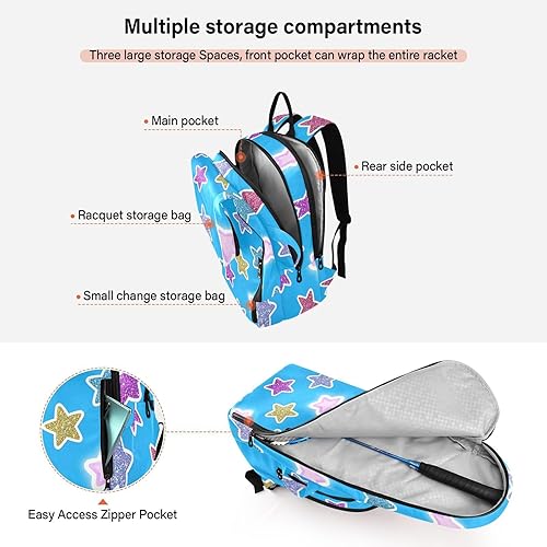 Miniatura 5 de Mochila de tenis para mujeres y hombres, transpirable, con purpurina falsa, con diseño de estrella de dibujos animados, bolsa de tenis azul con