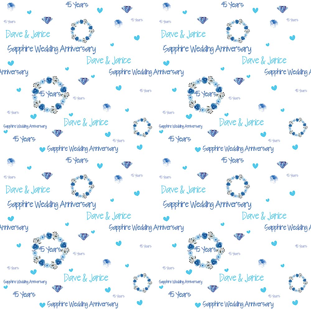 Sapphire Wedding Anniversary (45 Years), Personalised Gift Wrap & 2 Tags - ADD UP TO 2 NAMES!