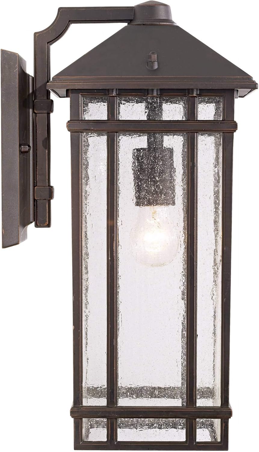 Bronze 19" Arts and Crafts Outdoor Wall Light with Seedy Glass