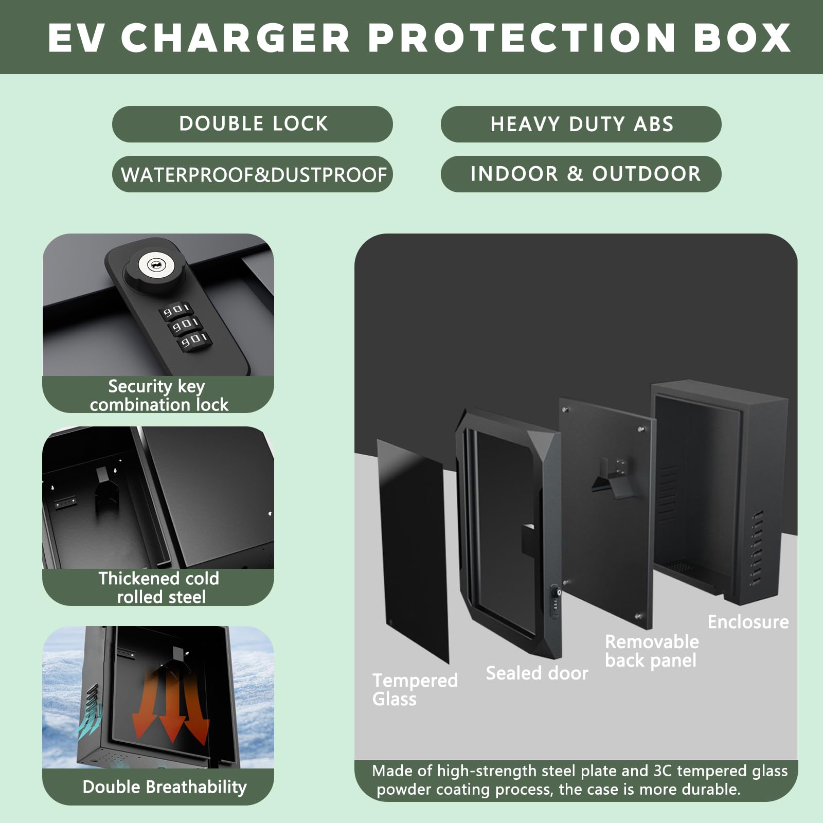 Boîtier Mural Résistant Aux Intempéries, Protection Borne de Recharge Exterieur, Protection Contre Les Intempéries pour Chargeur de Véhicule électrique Wall Mounted,50x70x25cm