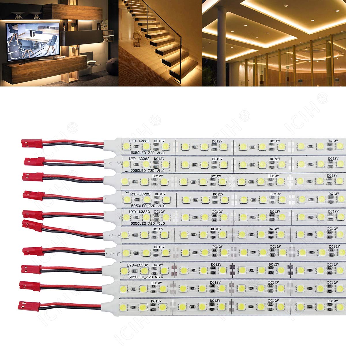 ICIH Pack de 10 tiras de luces LED rígidas no impermeables 5050 de 7 W superbrillantes