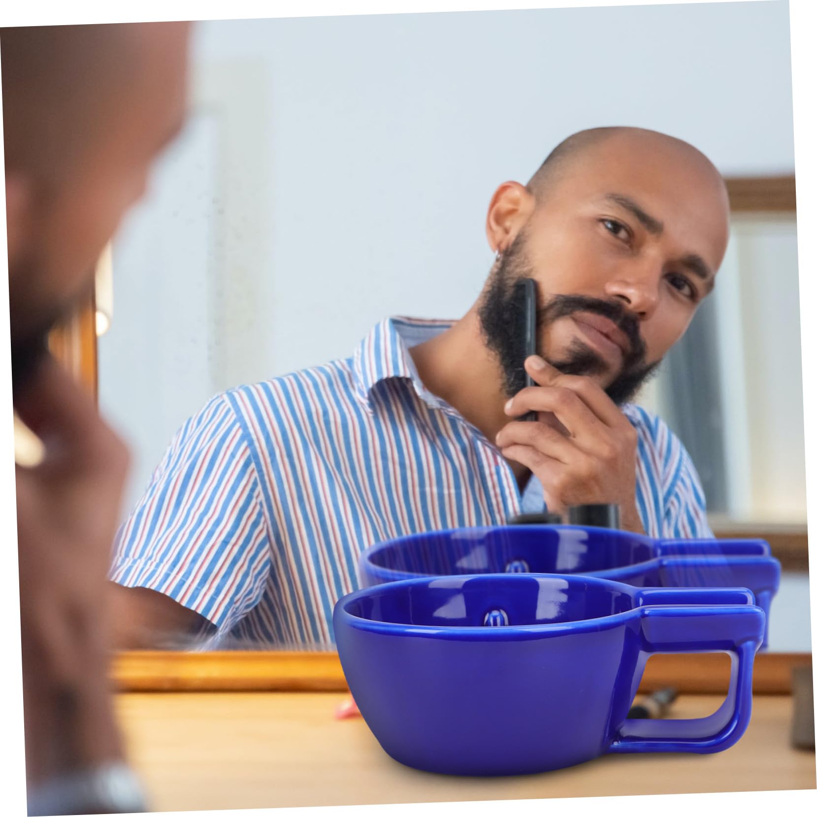 Ciotola da Barba in Ceramica Blu con Liscio e Bocca Larga Ciotola per Sapone da Rasatura Maschile Accessorio Pratico e Resistente per Uso Quotidiano