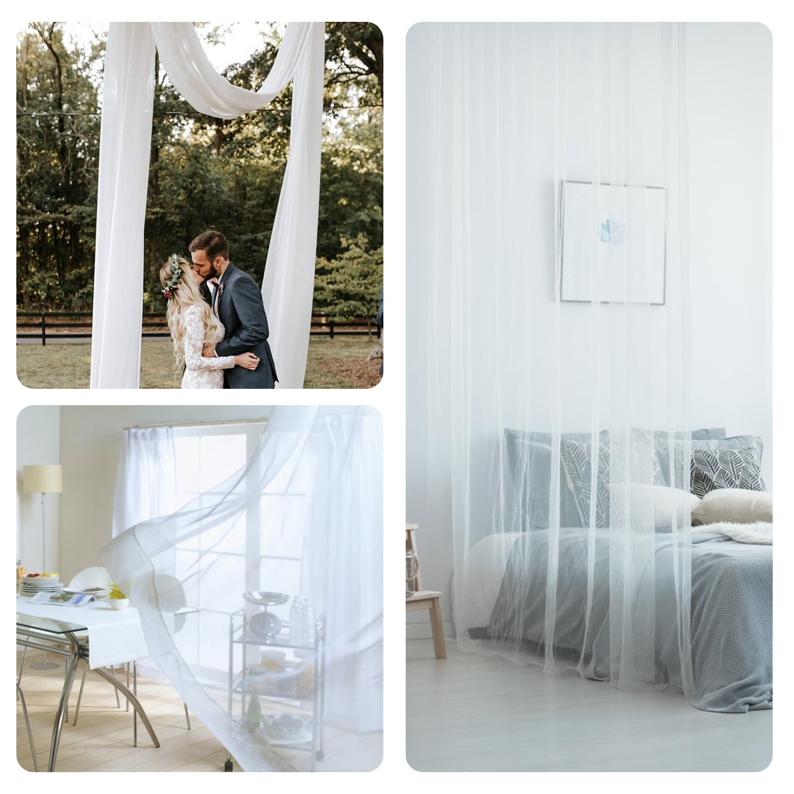 Rideau Tulle Blanc 130x600cm - Voilage Mariage Arche Décoration Cérémonie
