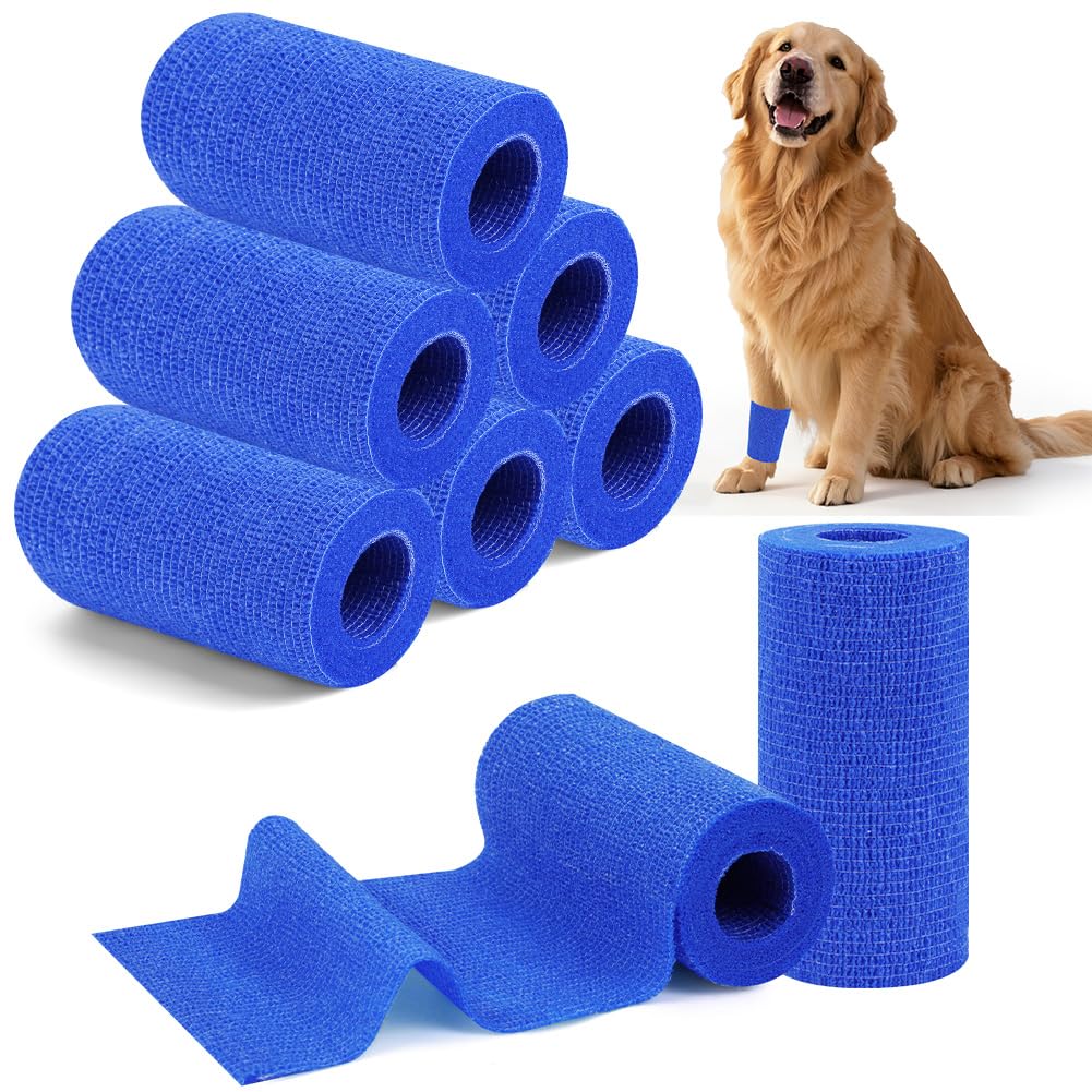 Benda Adesiva 8 Rotoli Bendaggio Adesiva Coesiva 10cmx4.5m Elastica Traspirante Sportivo Blu