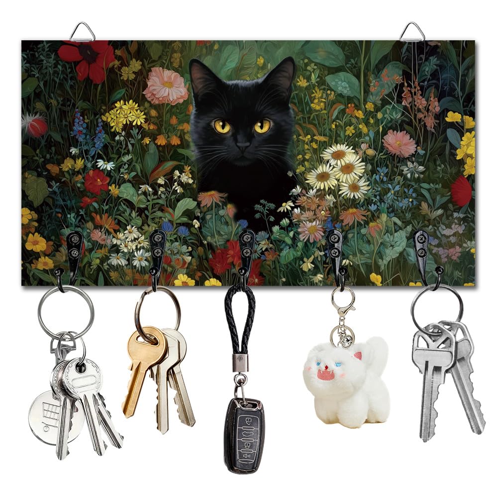 Porte-clés mural en bois chat noir pour sublimer votre entrée et couloir