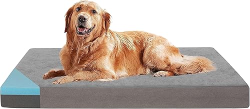Cama ortopédica de espuma viscoelástica para perros, camas refrescantes para perros extragrandes, cama impermeable para mascotas para jaula con