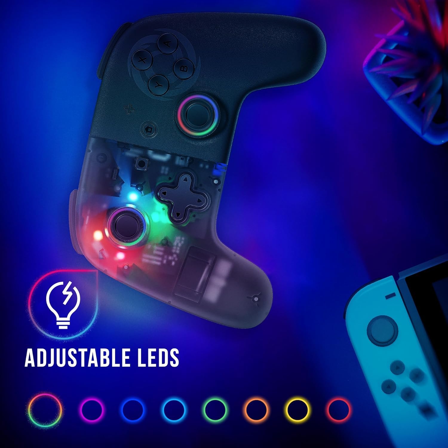Black Star - Controller Switch Wireless LED Bluetooth per Switch, Switch OLED, Switch Lite (Compatibile con iOS e Android) - Vibrazione - modalità Turbo - Giroscopio a 6 Assi - Nero