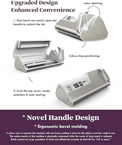 Miniatura 3 de Mesliese Máquina selladora al vacío, 95 kPa 140 W de doble sellado potente sellador de alimentos, operación con una sola mano, almacenamiento de