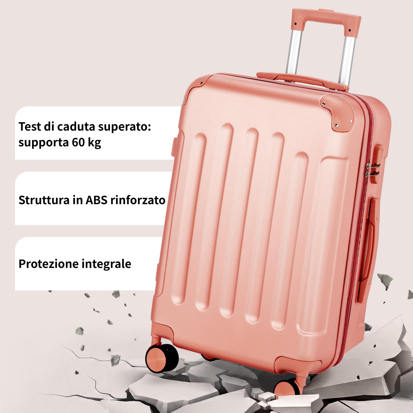 LEADZM Set di Valigie Rigide 4 Pezzi, Set Valigie con Rinforzi Angolari, Luggage Suitcase Grande 23 kg in ABS (Rosa oro)