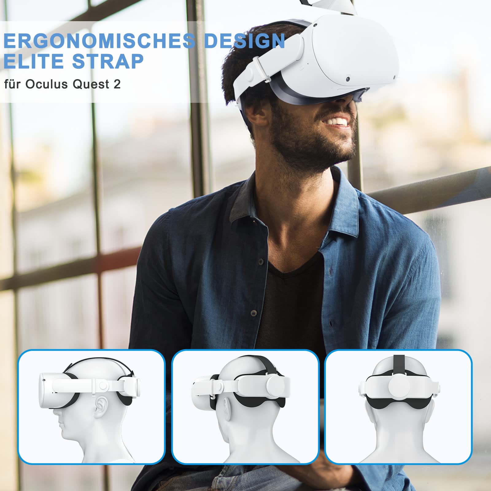 SUPERUS Elite Strap für Oculus Quest 2 - Head Strap Ersatz für Meta Quest 2, VR Zubehör kompatibel mit Quest 2 - Verbesserter Komfort, reduziert den Druck auf den Kopf - mit verstellbarem Scharnier