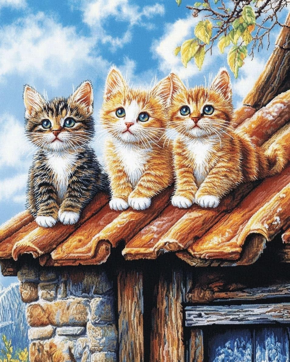 WallustrioaW Cross Stitch Kits for Adults,Cat on the Eaves,11CT Counted Printed Cross Stitch,DIY Embroidery Kit for Home Wall Decor,16x20in