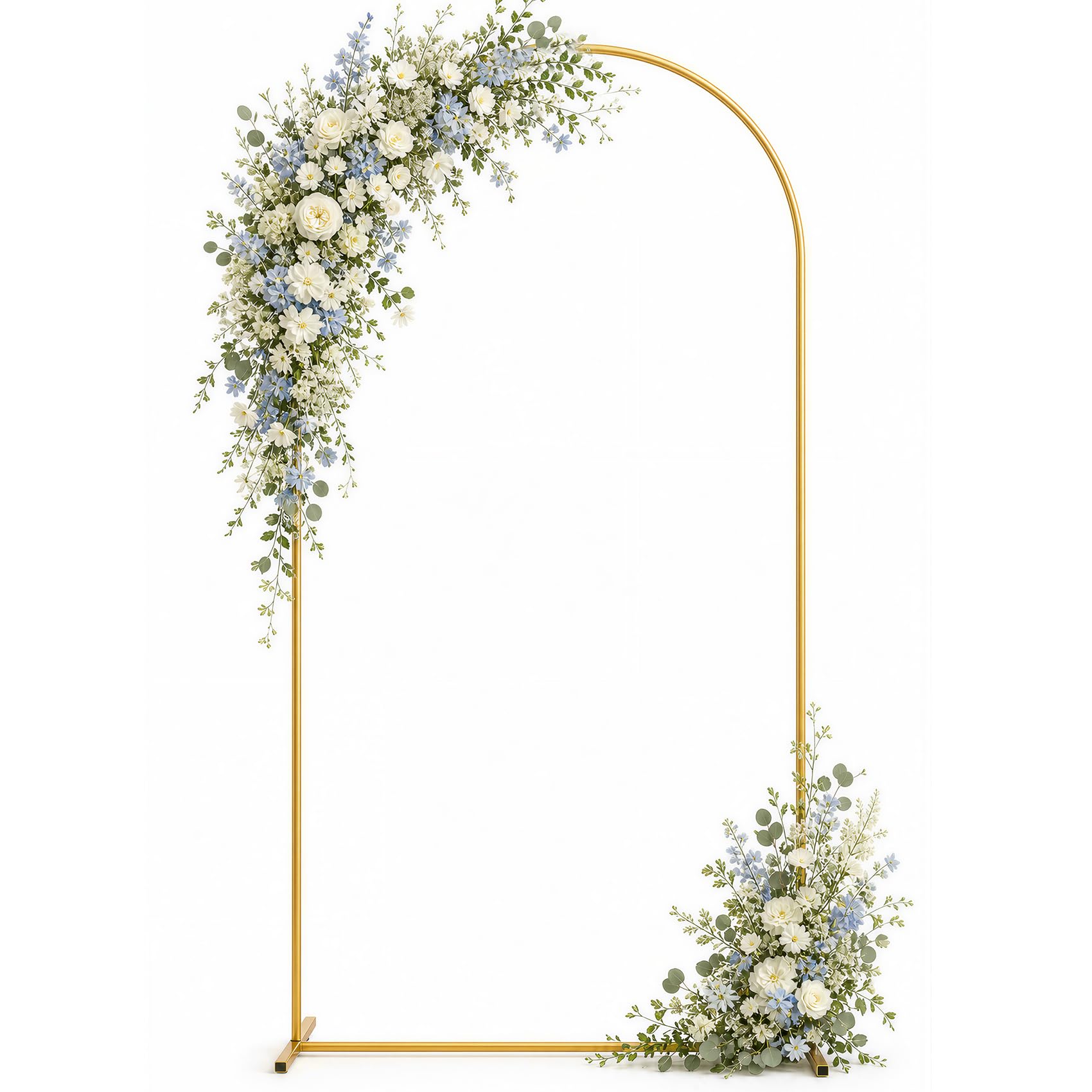 Toolterritary 8 FT Wedding Arch Backdrop Stand, Stable Heavy Duty Metal Wedding Arch Frame for Ceremony, Reinforced Balloon Arch Stand for Birthday Party &amp; Baby Shower, Gold