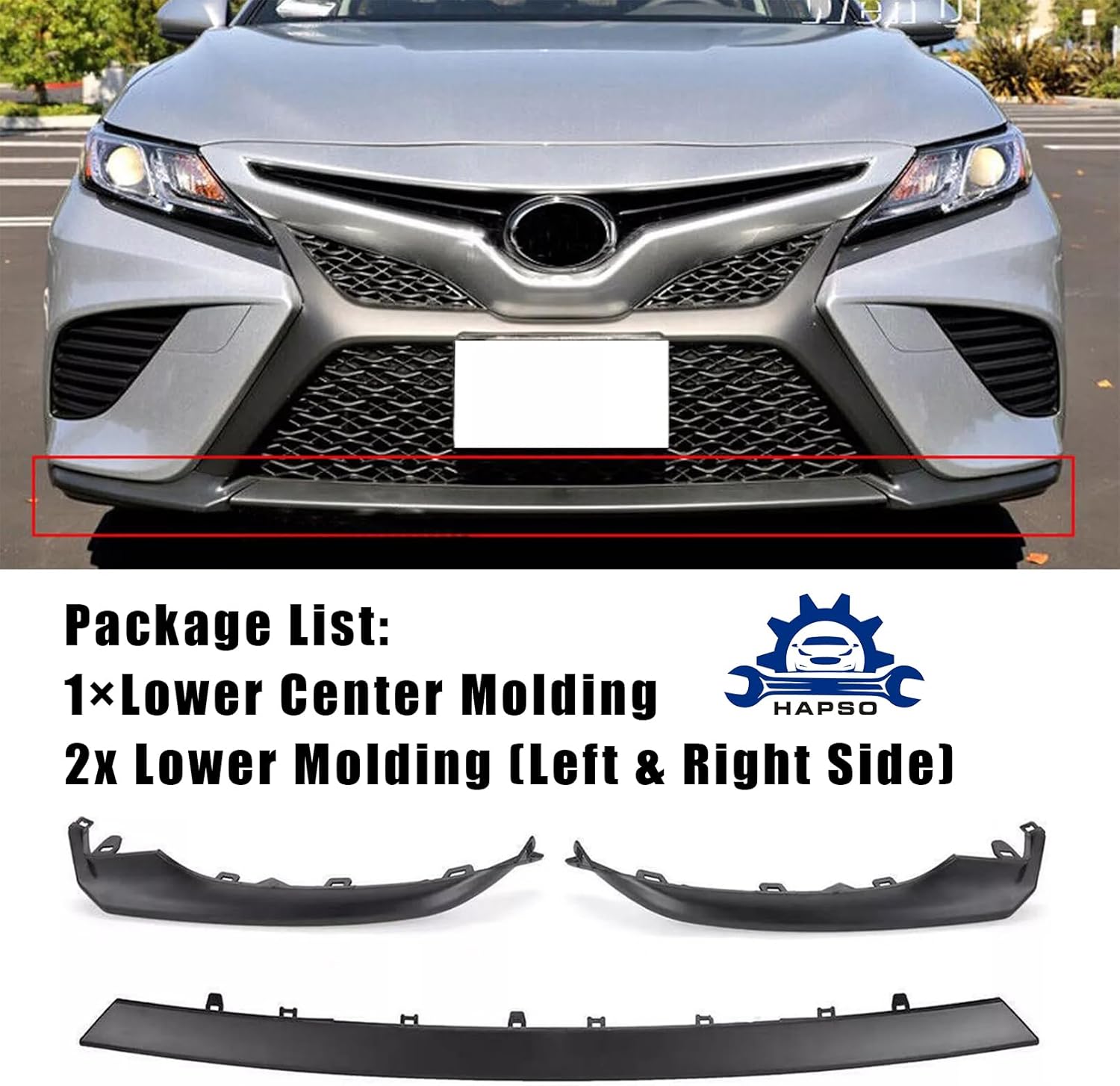 Front Bumper Grille Lower Molding Trim Fit For 2018 2019 2020 Toyota Camry SE XSE Hybrid Front Lower Lip 3pcs | Middle & Left Driver & Right Passenger Side