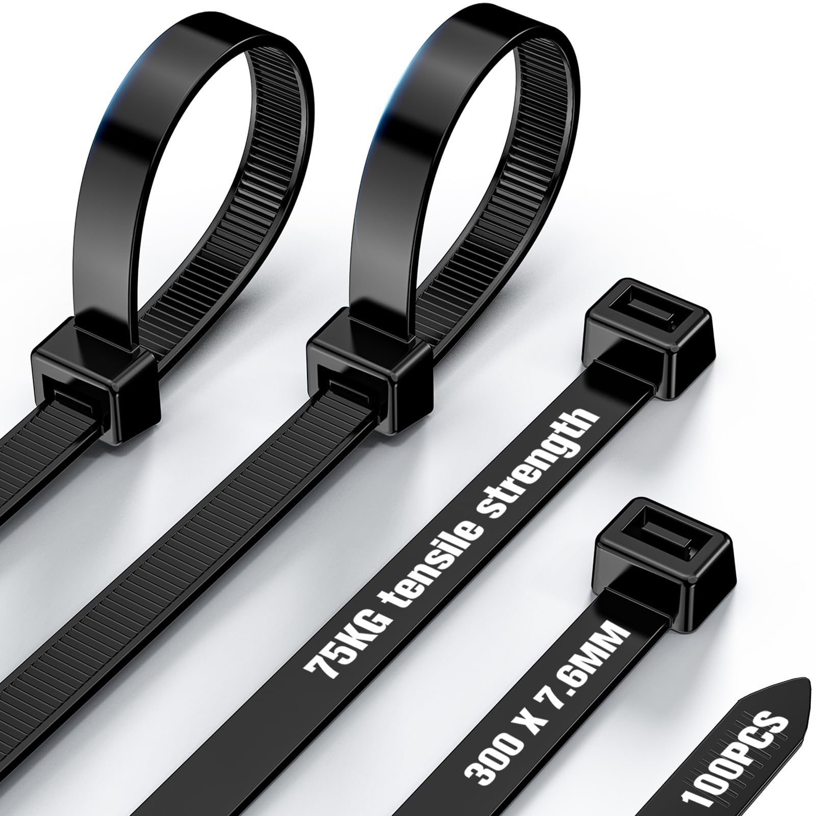 Fascette Plastica Nere 300×7,6mm, Fascette Elettricista Forte con 75 kg di Resistenza Alla trazione, Fascette Riutilizzabili Stringicavo 100 pezzi,per Famiglia,Giardino,Gestione dei cav