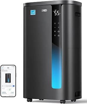 DREO Energy Star 2025 Smart Dehumidifier for Basement, 7L1.85 Gal Large Water Tank, Quiet 41dB, Home & Large Room up to 2000 Sq Ft, Drain Hose Included, Auto Humidity Control, 3 Fan Speeds, Timer