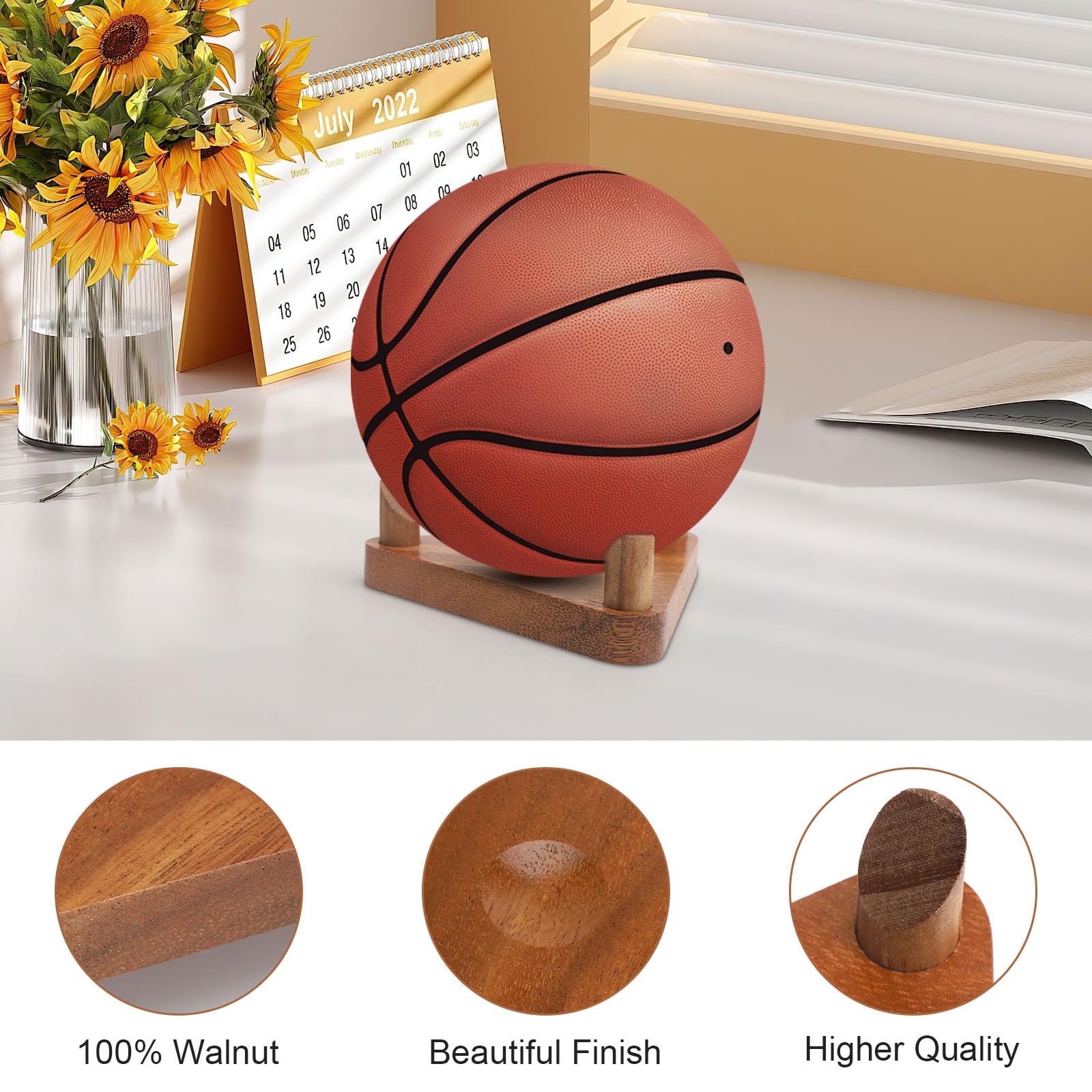 HENGBIRD Supporto da Parete per Palline, in Legno e Metallo, per Pallacanestro, Calcio, pallavolo, Marrone Rustico