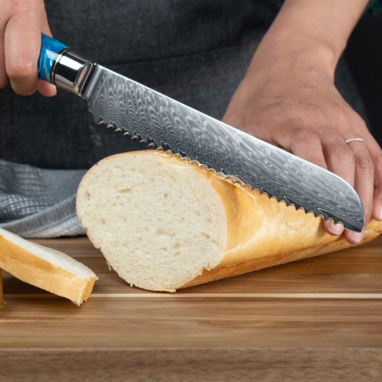 SENKEN 7-Piece Damascus Kitchen Knife Set - Tsunami Collection - 67-Layer Japanese VG10 Steel - Chef's Knife, Cleaver, Santoku, Bread, Boning, & More - Image 8