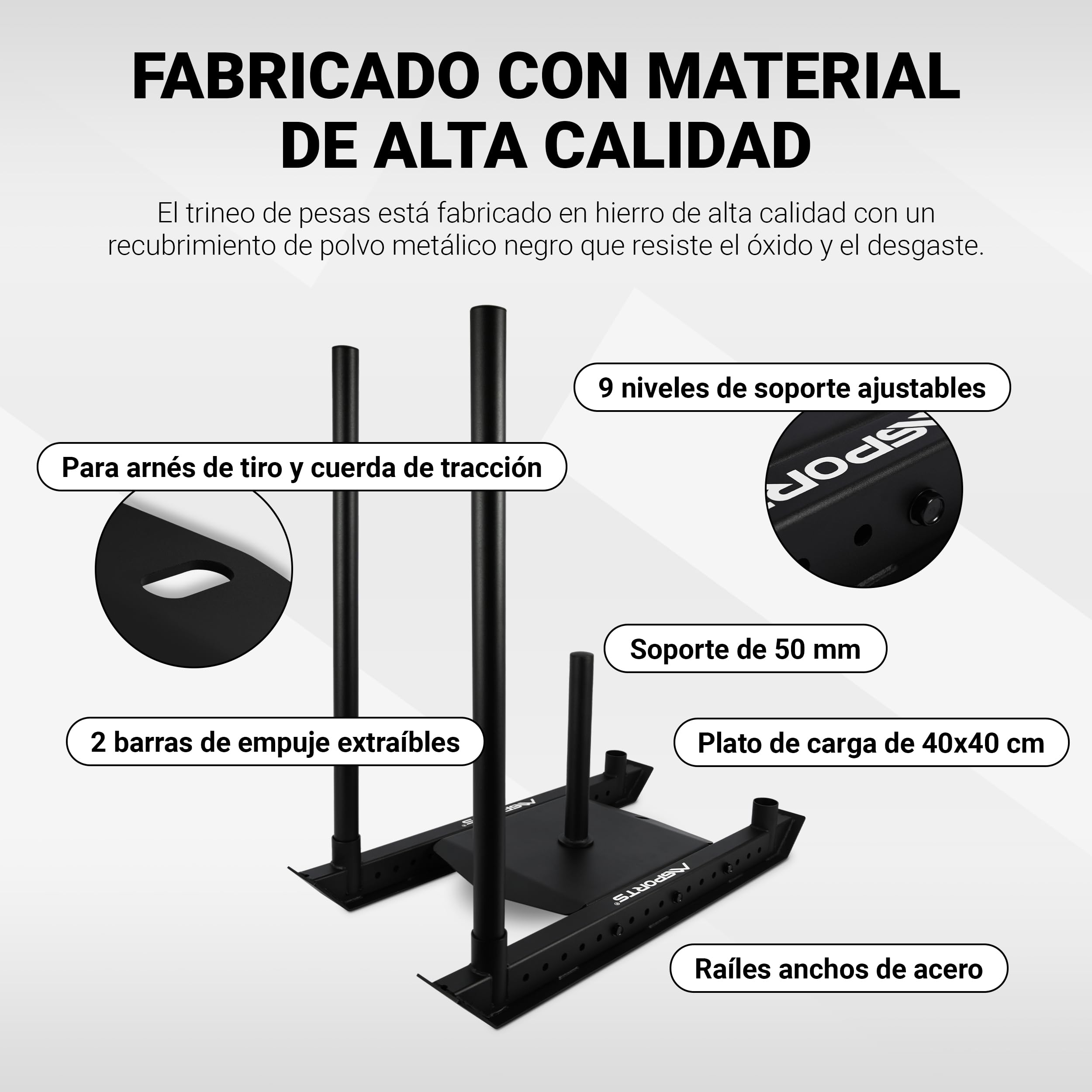 MSPORTS Trineo de peso Premium – Power Sled, trineo de poder, sprint y tracción, entrenamiento de fuerza rápida, ejercicios de presión y tracción, color negro