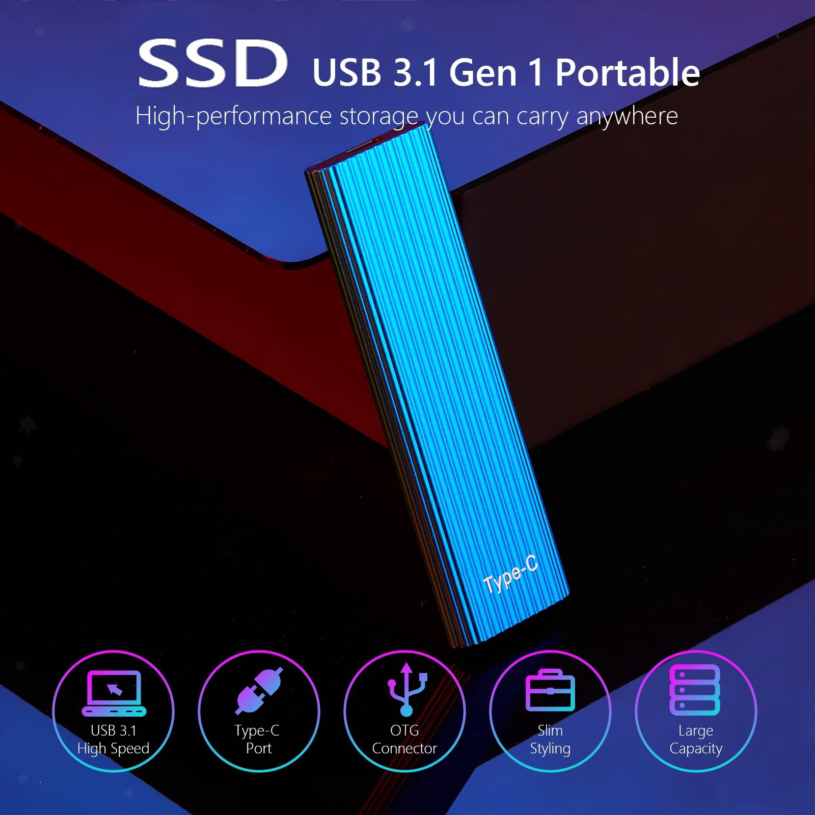 SSD portatile portatile - Dispositivo di archiviazione unità a stato solido per computer ad alta velocità, mini disco rigido ultra sottile, grande capacità per memoria ad alta velocità, accessori,2TB